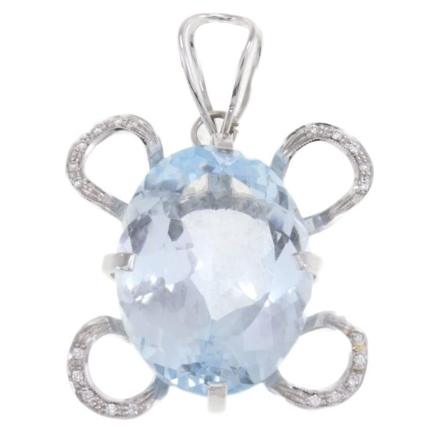 Light Blue Topaz Diamond White Gold Pendant