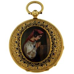 Antique Yellow Gold Enamel Pocket Watch