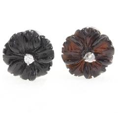 Retro Luise Diamond & Black Agate Daisy Earrings