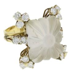 Luise Diamond Square Rock Crystal Gold Ring 12