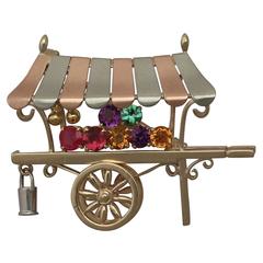 1966 0.85 Ct Multi-Gemstone and 9 k Yellow Gold 'Cart' Brooch 1