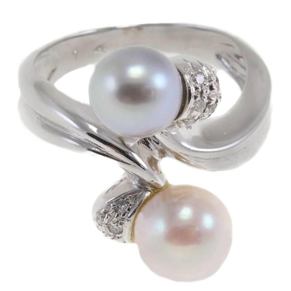 Luise Diamond & Double Pearl White Gold Ring