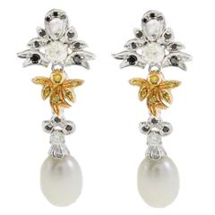 Luise Pearl Teardrop Blue Diamond Drop Earrings 11