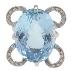 Vintage Luise Ligth Blue Topaz Diamond White Gold Ring