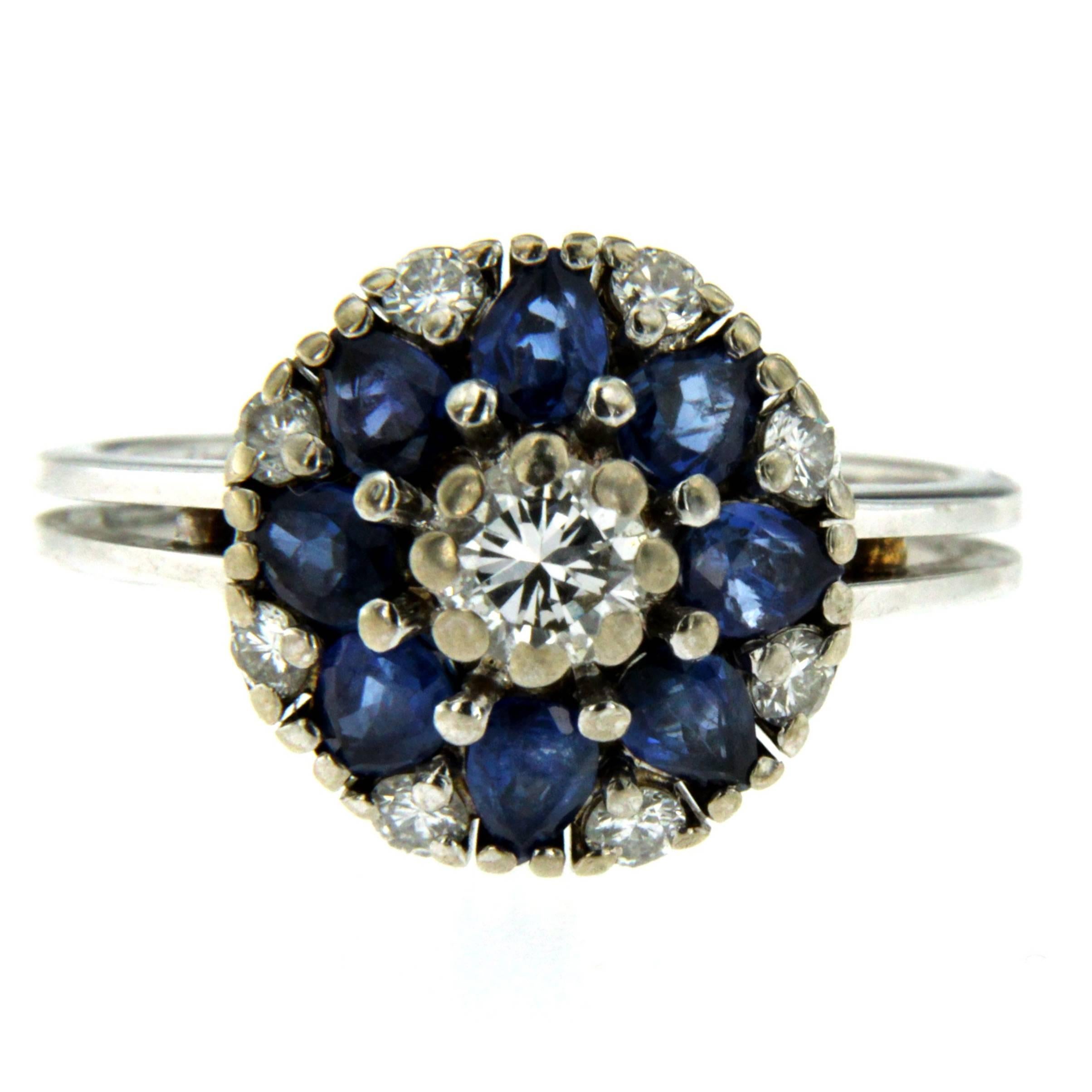 Sapphire Diamond Gold Cluster Ring