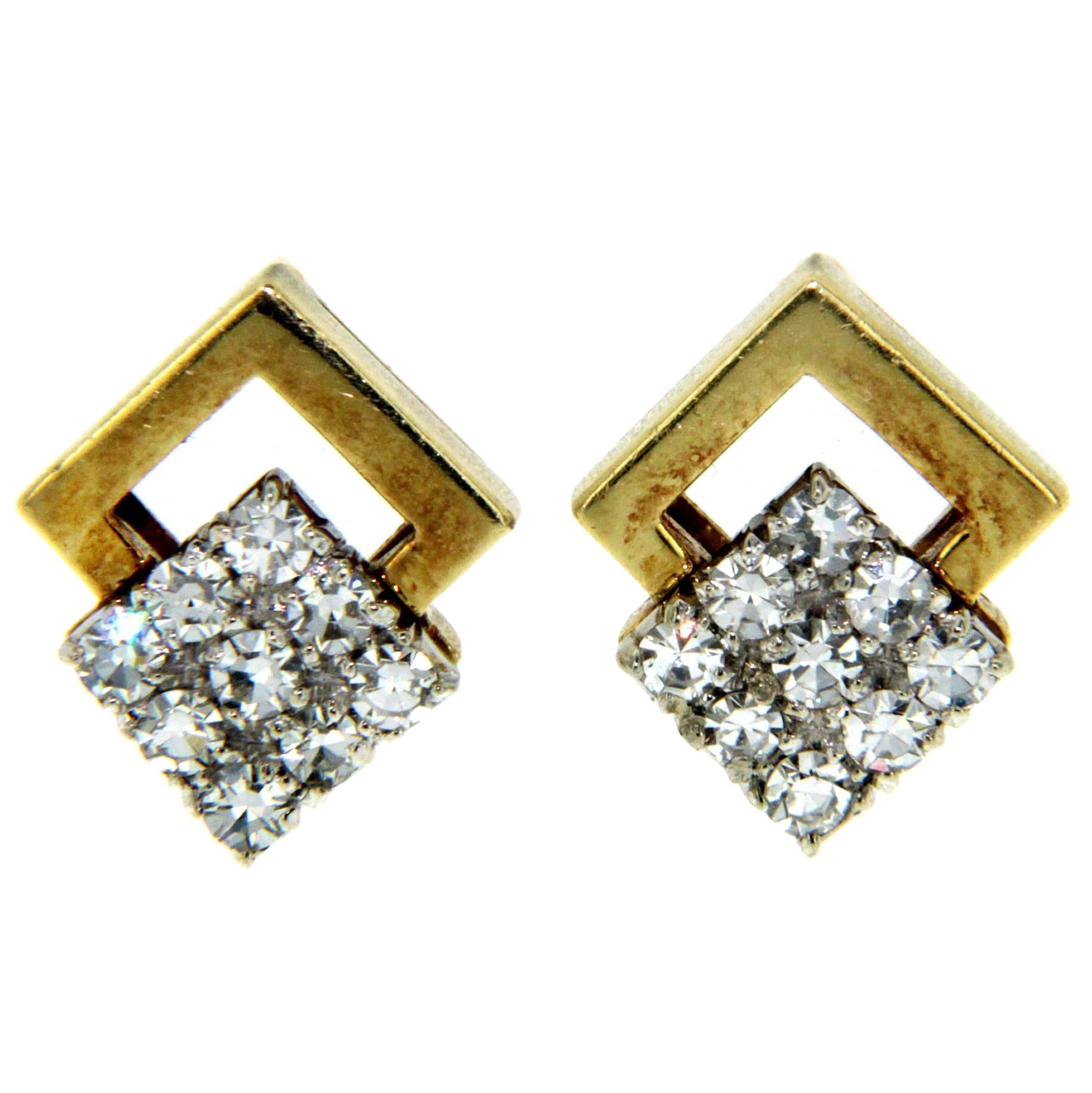 Diamond Gold Square Earrings