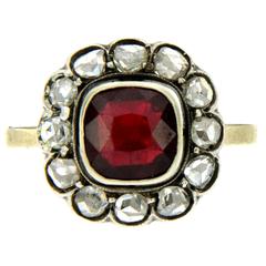 Antique Victorian Garnet Diamond Cluster Ring