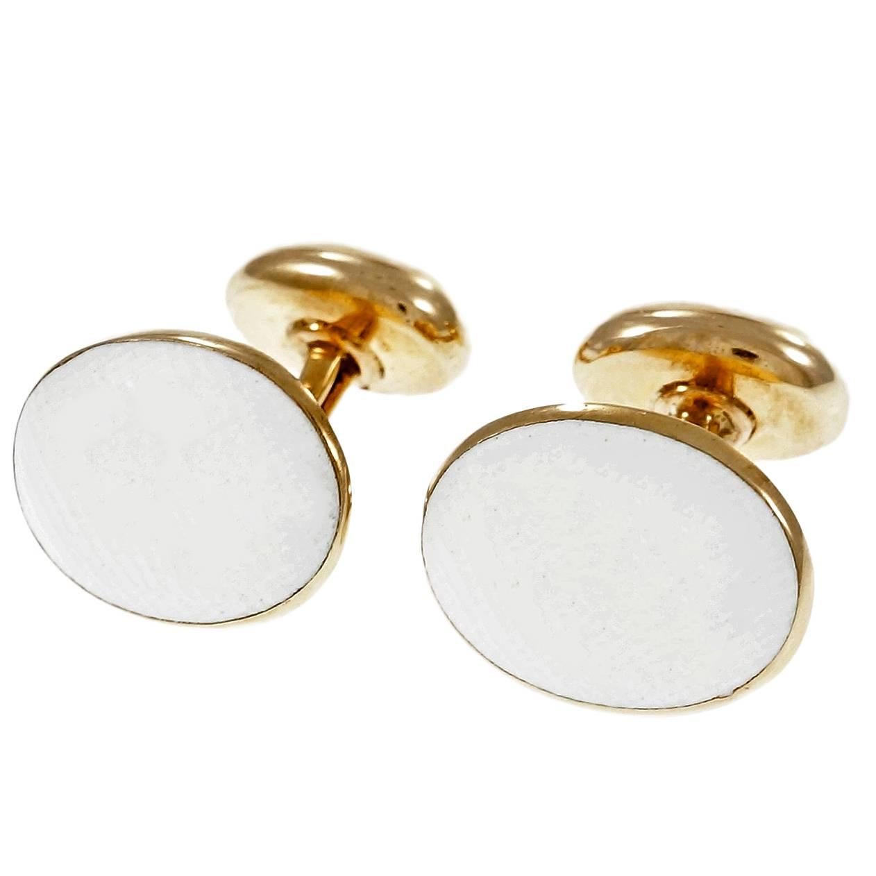  Larter & Sons Textured White Tops Rose Gold Cufflinks For Sale