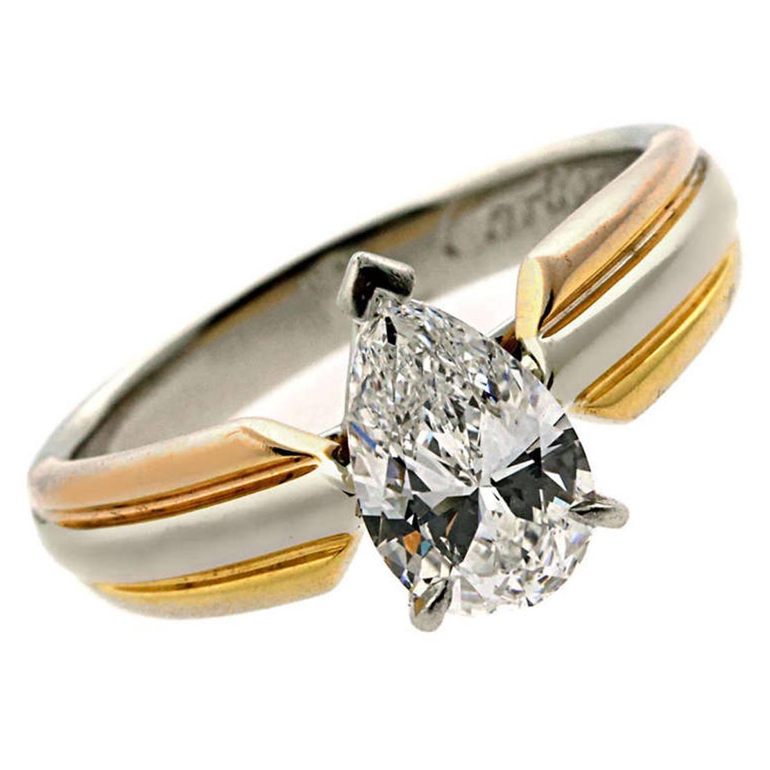 Cartier Pear Shaped Diamond Gold Platinum Engagement Ring 