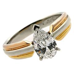 Cartier Pear Shaped Diamond Gold Platinum Engagement Ring