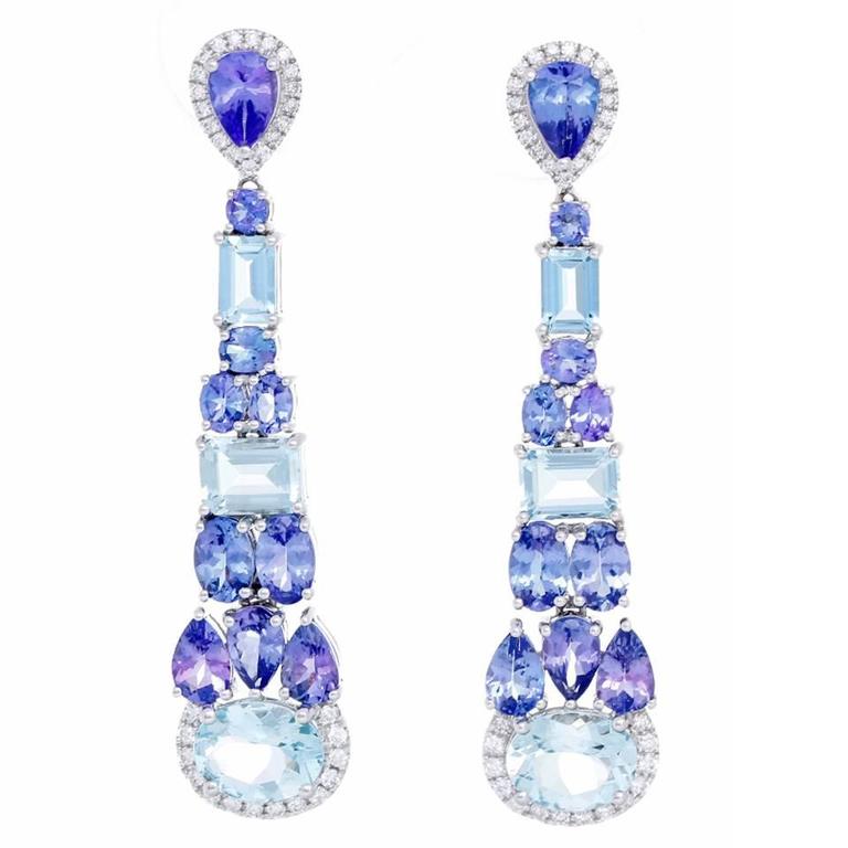 Aquamarine Tanzanite Diamond Earrings For Sale at 1stDibs