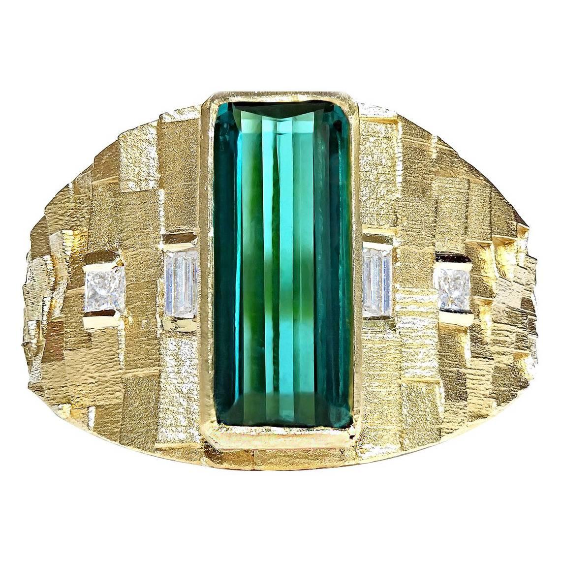 Jo Hayes Ward One of a Kind Green Tourmaline Diamond Reflective Gold Ring
