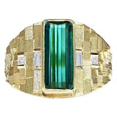 Jo Hayes Ward One of a Kind Green Tourmaline Diamond Reflective Gold Ring 6