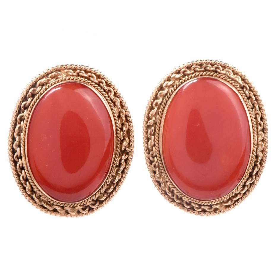  Red Coral Gold Earclips