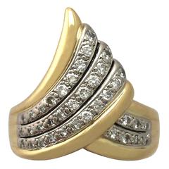 Vintage German Circa 1990 0.48 Ct Diamond and 18 k Yellow Gold Dress Ring