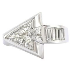G.I.A Certified Contemporary Trillion and Baguette Diamond Ring 1