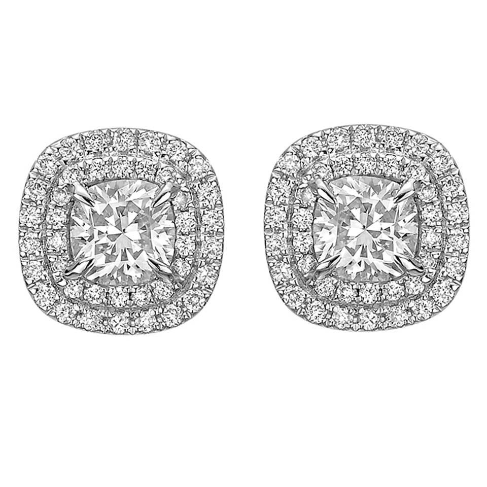 Cushion-Cut Diamond Double Halo Stud Earrings