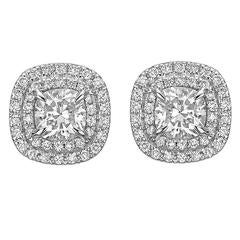 Cushion-Cut Diamond Double Halo Stud Earrings
