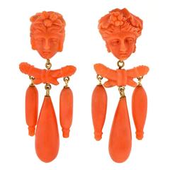 Gorgeous Victorian Coral Dangle Earrings 1
