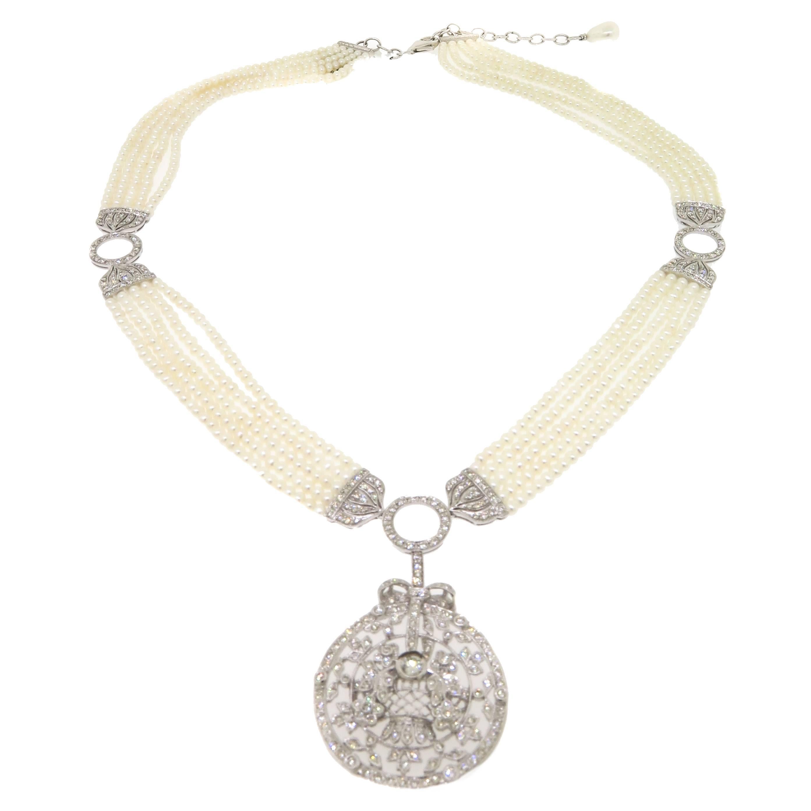 Pearls Necklace with filigree drop 