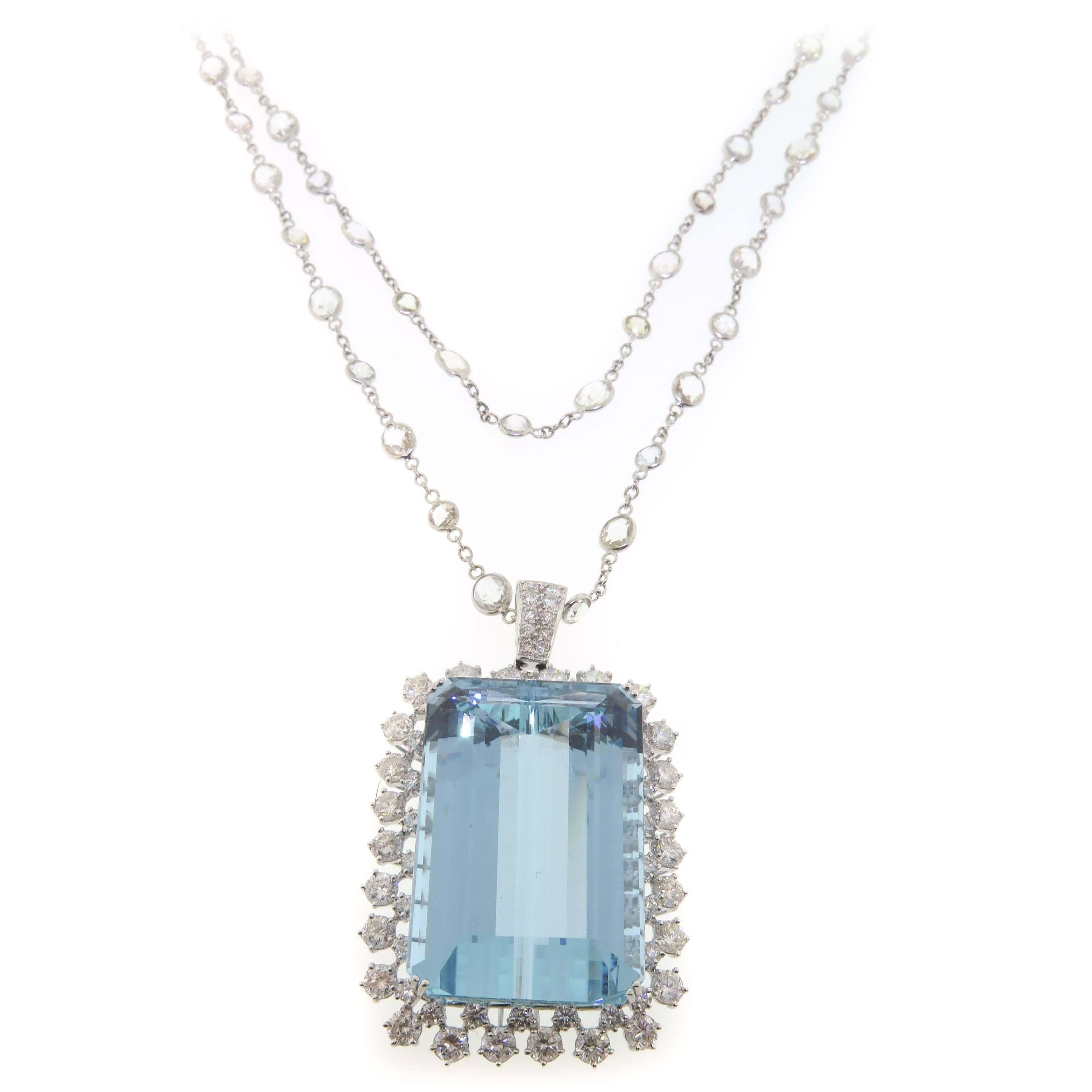  Aquamarine  Double strand Diamond Necklace