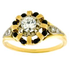 Art Deco Enameled Diamond and Gold Ring