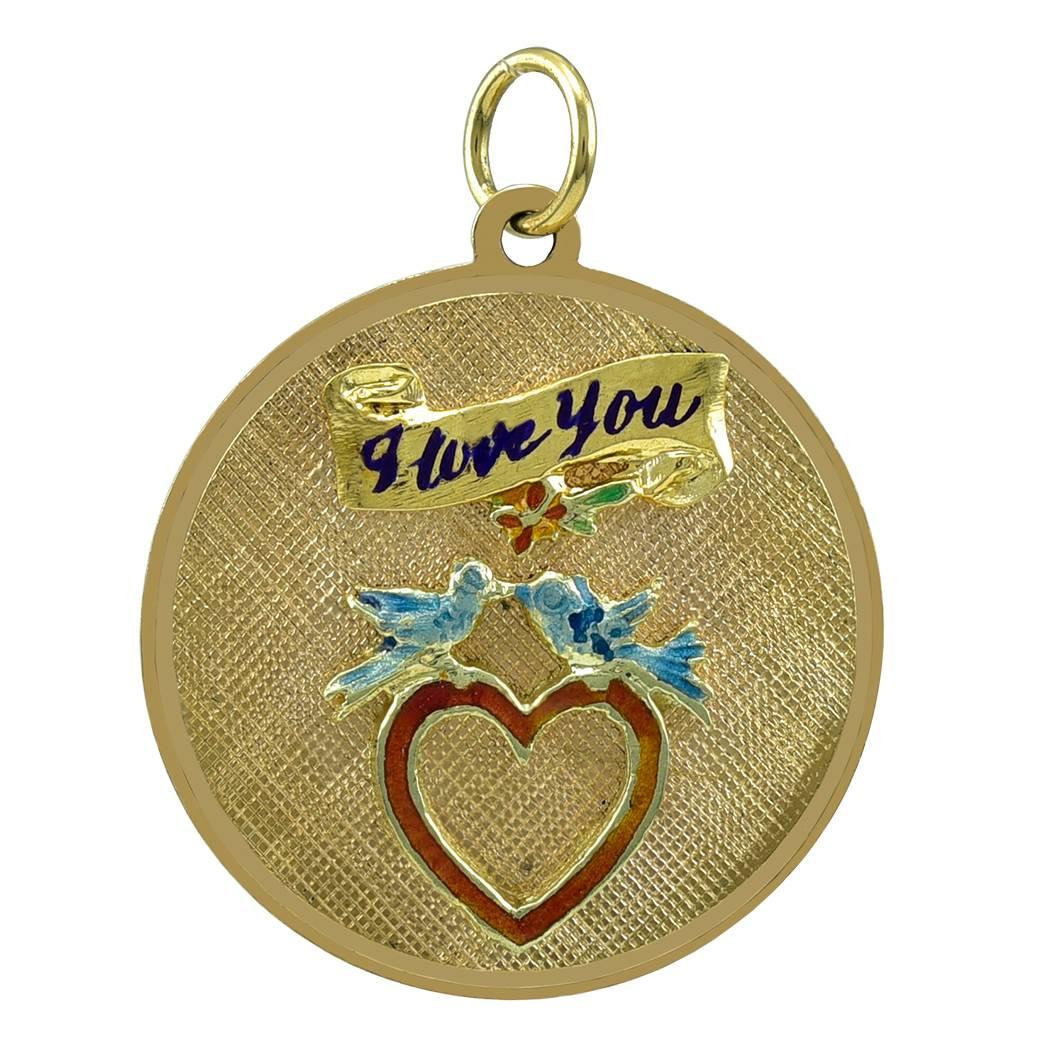 I Love You Gold and Enamel Charm For Sale