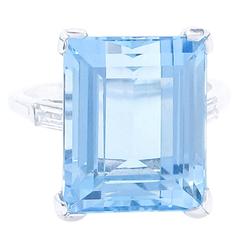Art Deco Aquamarine Diamond Platinum RIng