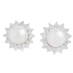 Classic Salt Water Pearl Diamond Earrings