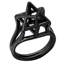  Merkaba Star Tetrahedron Black Platinum Ring