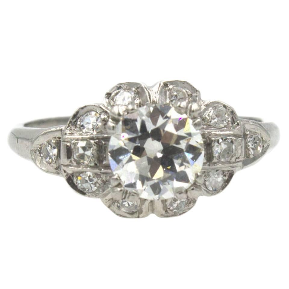  Old European Cut Diamond Platinum Engagement Ring 