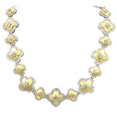 Diamond Clover 18 Karat Two Tone Gold Link Necklace