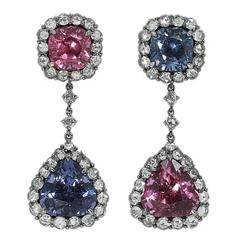 Pink and Blue Spinel Diamond Black Rhodium Earrings 1