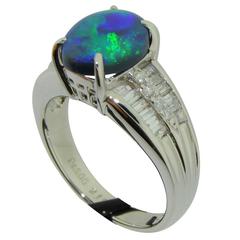 Estate Black Opal, Diamond and Platinum Ring 4