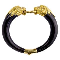 1970s Gay Freres Paris Ruby Gold Horn Bangle Bracelet