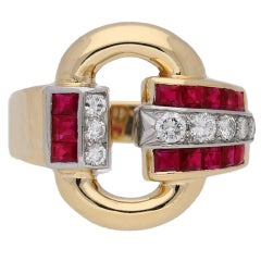 Tiffany & Co ruby cocktail buckle ring, circa 1945.