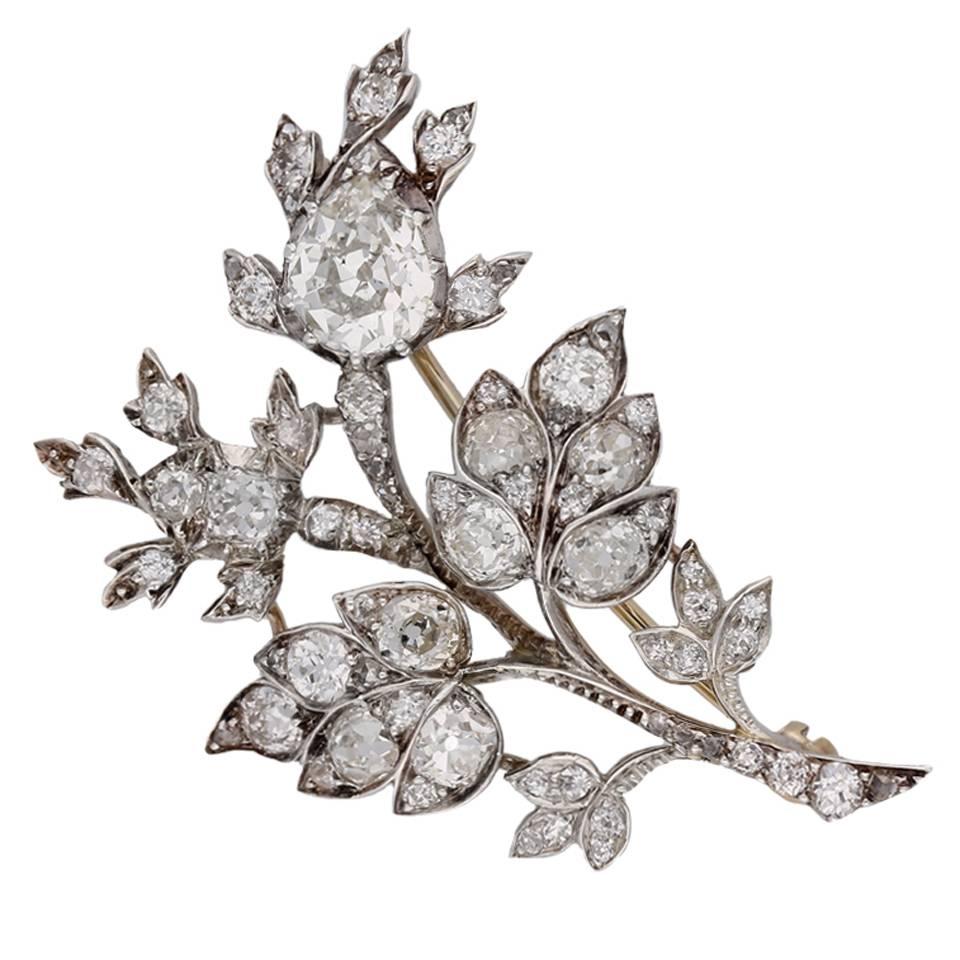 Diamond floral spray brooch, circa 1850. 