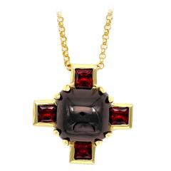 Modern Garnet and Gold Cross Pendant Necklace 9