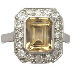 Vintage 1940s French 3.62 Carat Citrine and 1.23 Carat Diamond, Platinum Dress Ring