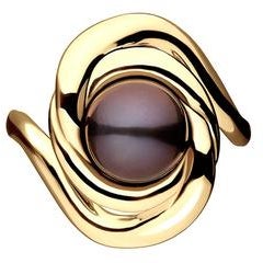 Cultured Freshwater Peacock Pearl and 9ct Yellow Gold Swirl Ring 3