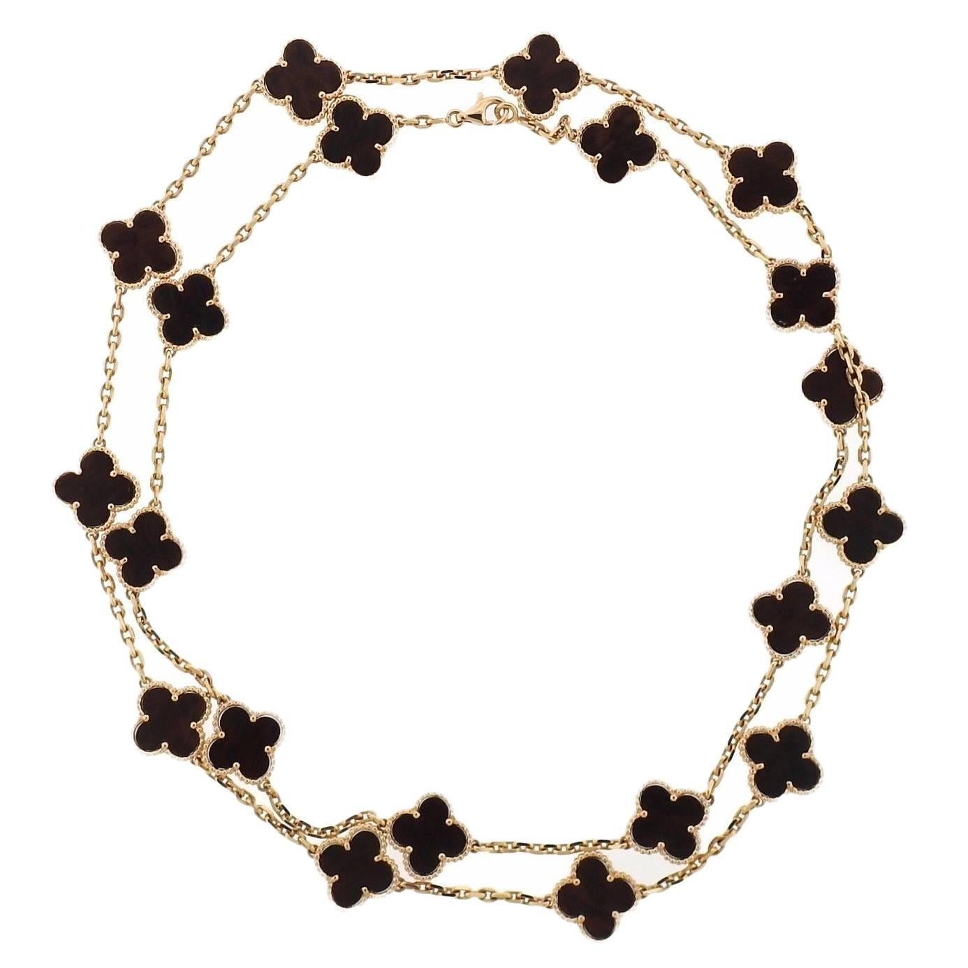 Van Cleef & Arpels Vintage Alhambra 20 Motif Wood Gold Necklace