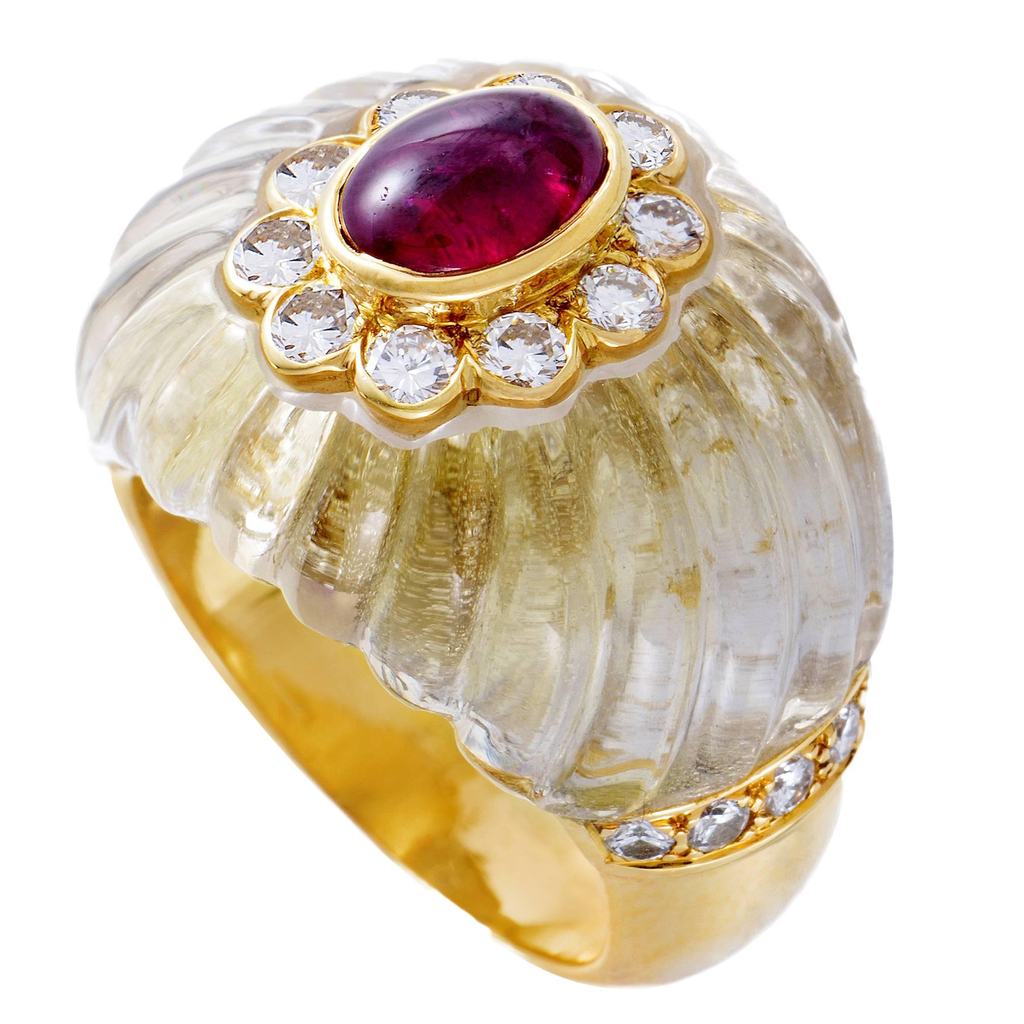 Boucheron Yellow Gold Crystal and Precious Gemstone Ring