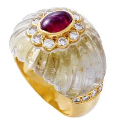 Boucheron Yellow Gold Crystal and Precious Gemstone Ring