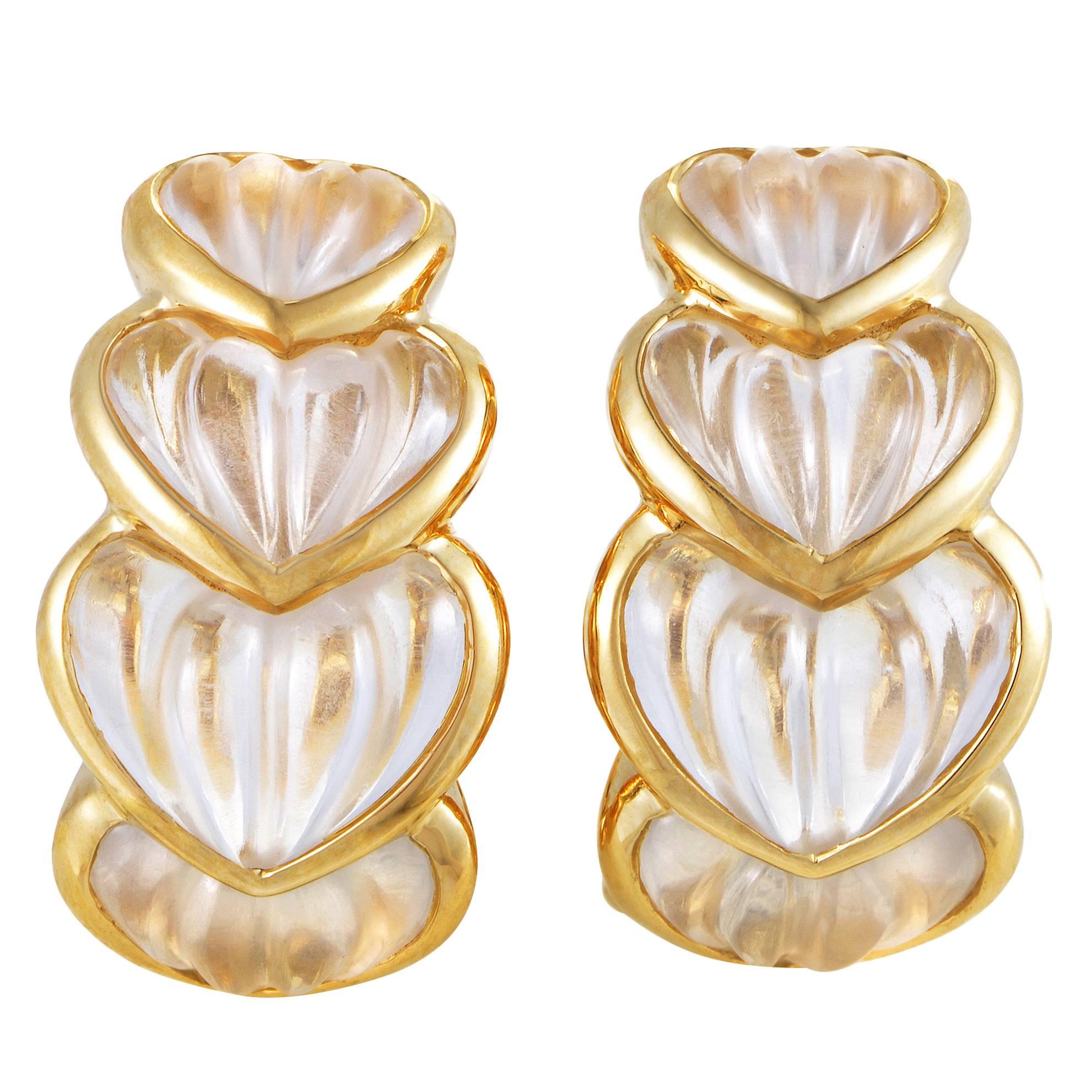 Boucheron Yellow Gold Crystal Heart Clip-On Earrings