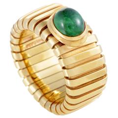 Bulgari Tubogas Yellow Gold Emerald Cabochon Band Ring