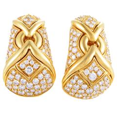Bulgari Trika Yellow Gold Diamond Pave Clip-on Earrings