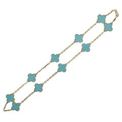 Van Cleef & Arpels Turquoise Alhambra 10 Motif Necklace