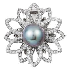 Assael Pearl and Diamond Gold Lotus Flower Brooch 4