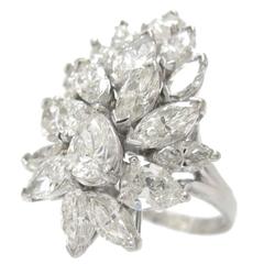 Retro 1960s  Diamond Cluster Platinum Cocktail Ring 