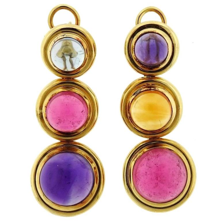 Tiffany and Co. Paloma Picasso Gold Gemstone Cabochon Drop Earrings at  1stDibs